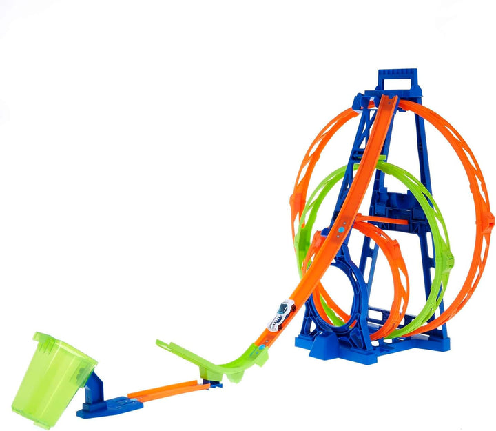 Hot Wheels Bahn Triple Looping, Autorennbahn Bauset für Hot Wheels Autos, mit 3 Looping Tracks, inkl