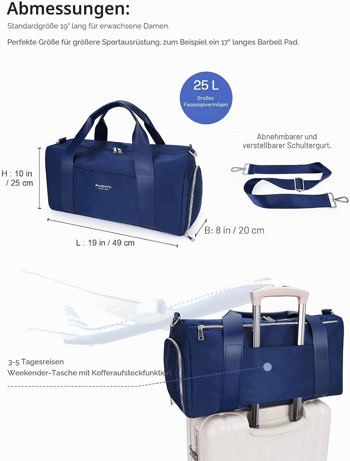 19 Zoll Sporttasche Reisetasche für Damen und Herren,wasserdichte Handgepäcktasche,Trainingstasche f