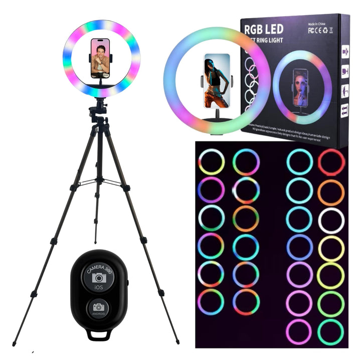 RGB Ringlicht + 1,05m Premium Stativ + Selbstauslöser für iPhone Smartphone Kamerastativ Tripod mit