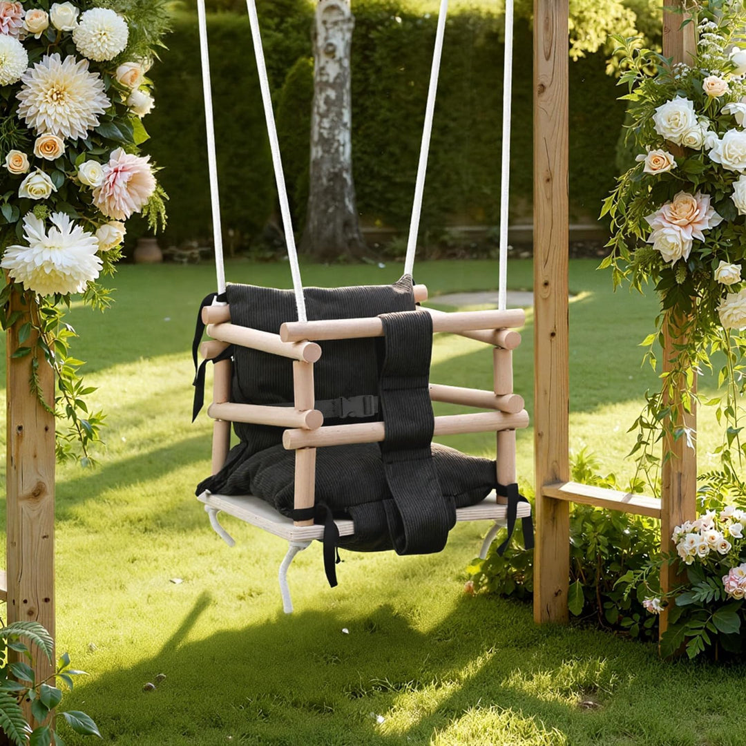 Babyschaukel Indoor &amp; Kinderschaukel Outdoor 3-in-1 aus Holz, Höhenverstellbar (160-260cm) mit Abneh