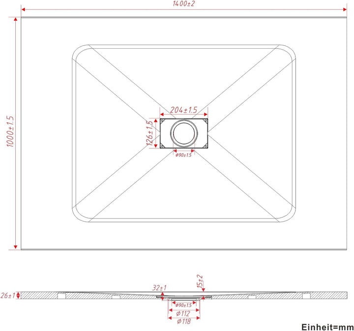 AQUABATOS SMC Duschwanne 140x100 cm Weiss Eckig Quadratisch Duschtasse Duschbecken Brausewanne Braus