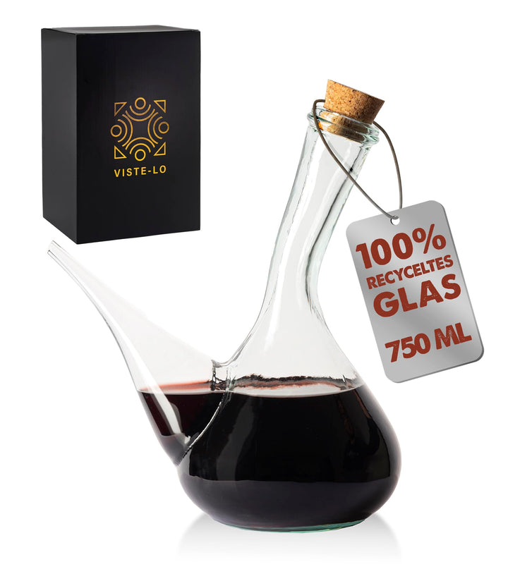 Artisan Glas Weinkrug. Weinausgiesser aus Glas 750 ml. Kristall porron. weinausschenker spender deka