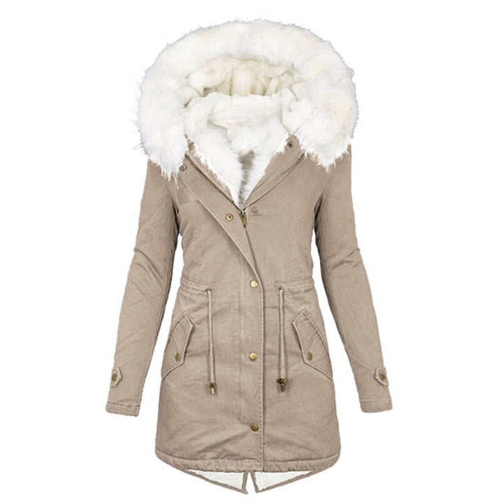 EMATOP Wintermantel Damen Warmer Lang Jacke Baumwolle Einfarbig Wanderjacke mit Kapuze Wintermantel