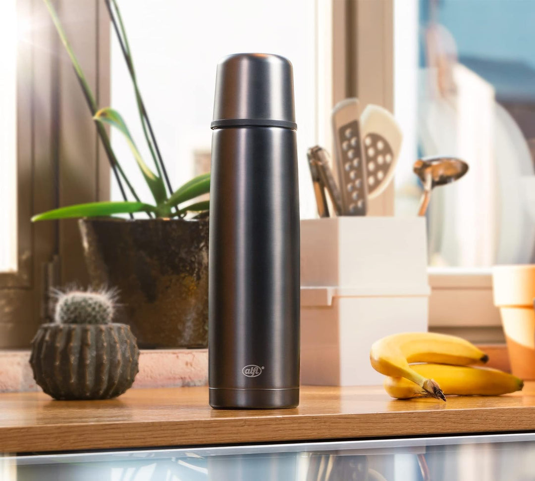 alfi isoTherm Perfect Thermosflasche Edelstahl grau 750ml, Isolierflasche mit Trinkbecher 5737.234.0