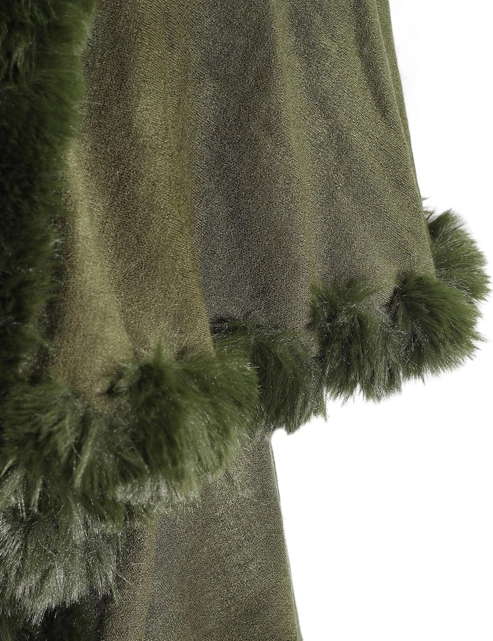 ZLYC Damen Winter Kunstpelz Poncho Strick Schal Stola Warm Cape Cardigan Einfarbig Armeegrün, Einfar