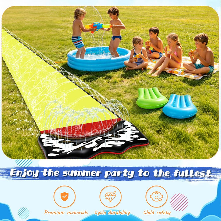 Wasserrutsche Garten für Kinder, 480 * 71cm Wasserrutschmatte mit 2 Bodyboards, Wasserrutsche Kinder