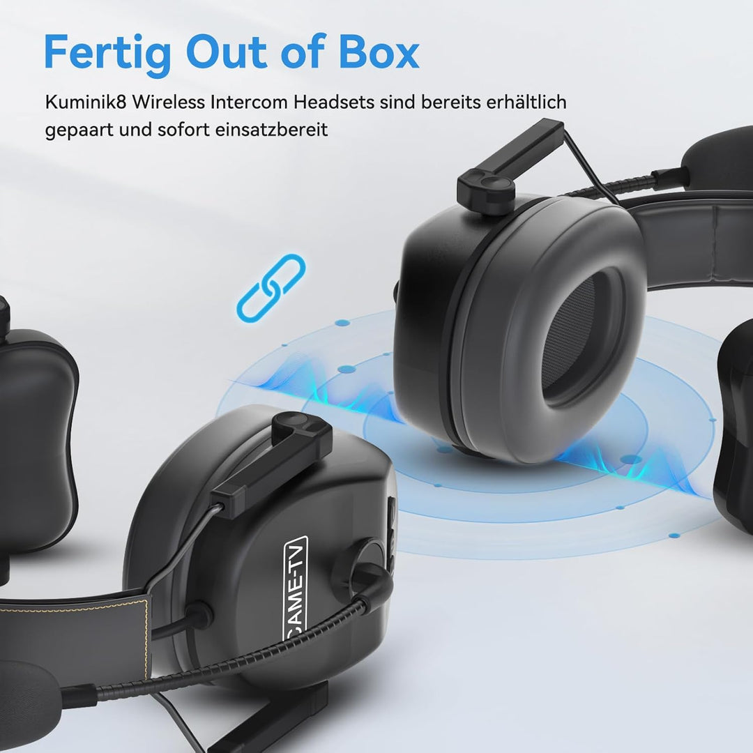 cametv 2er-Pack Kuminik8 1.9GHz drahtloses Intercom-Headset, Vollduplex-Intercom-Kommunikationssyste