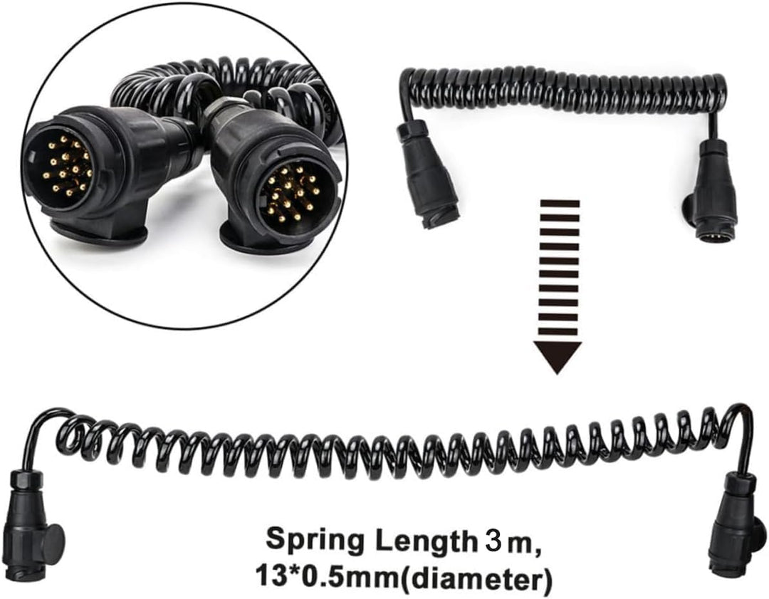 Spiralkabel 13 polig Anhängerkabel 12V Verlängerungskabel 3M Anhängerstecker 13 polig auf 13 polig A