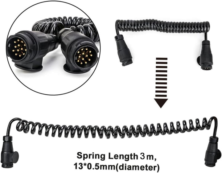 Spiralkabel 13 polig Anhängerkabel 12V Verlängerungskabel 3M Anhängerstecker 13 polig auf 13 polig A