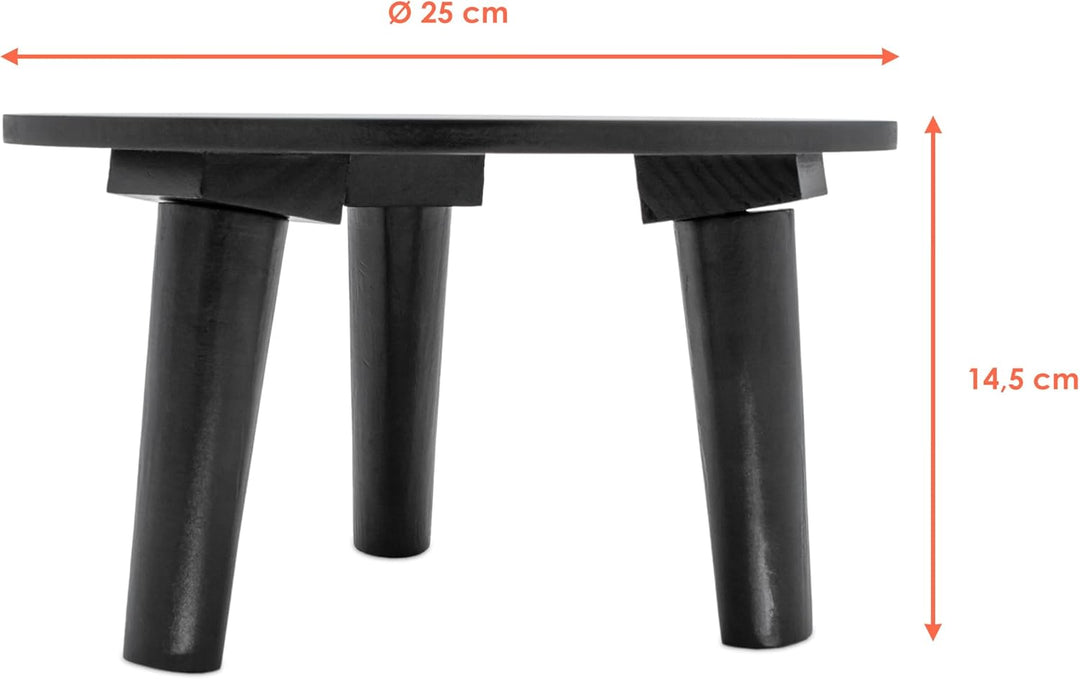 Spetebo Holz Blumenteller rund 25 cm - schwarz - Holz Pflanzenhocker mit 3 Füssen - Pflanzenständer
