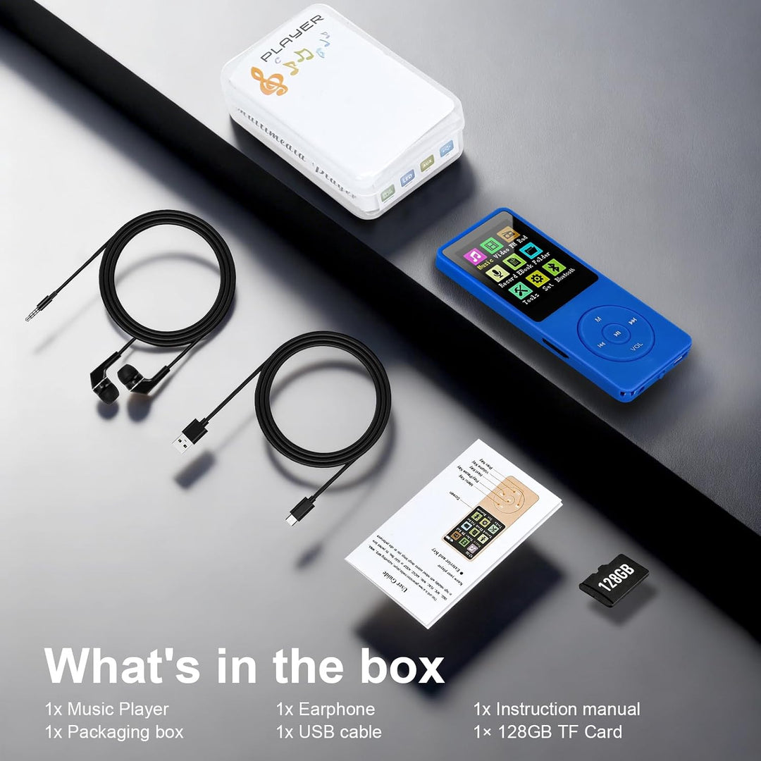 128 GB MP3-Player mit Bluetooth 5.0, COVVY Tragbarer digitaler Musikplayer mit integriertem HD-Lauts