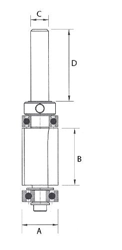 ENT 13475 Bündigfräser mit Achswinkel HW, Schaft (S) 12 mm, Durchmesser (D) 19,05 mm, NL 50,8 mm, SL