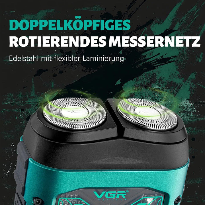 VGR 344 Mini Rasierer Herren, Elektrorasierer Herren mit Magnetischen Doppelrotationsköpfen für Einf