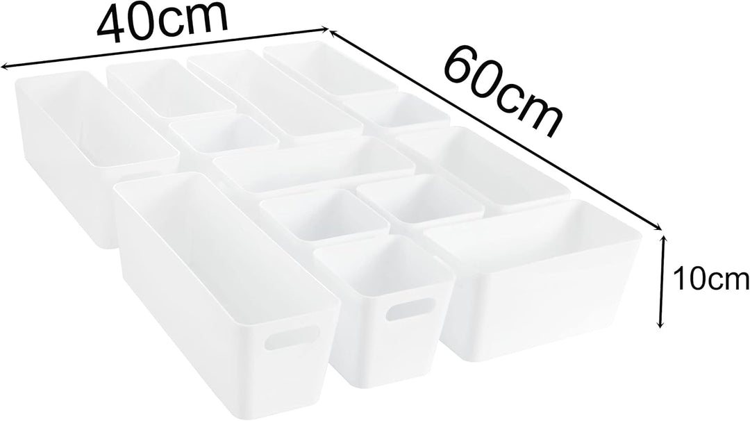 13 Teile Organizer Set - 10 cm hoch - weiss - Boxen in 3 Grössen - Schubladeneinsatz - passend für S