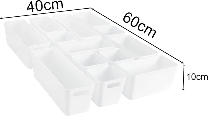 13 Teile Organizer Set - 10 cm hoch - weiss - Boxen in 3 Grössen - Schubladeneinsatz - passend für S