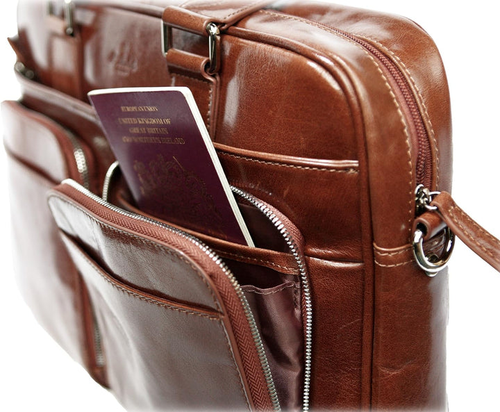 S Babila – Dokumententasche für Laptop – echtes italienisches genarbtes Leder Dunkelbraun, Dunkelbra