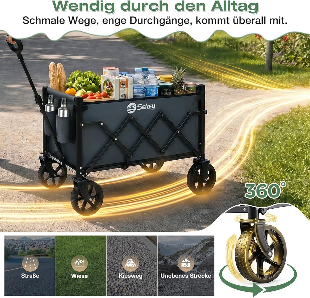 Sekey Bollerwagen Faltbar Klein 80KG, Handwagen Klappbar, Faltbarer Einkaufswagen Campingwagen mit H