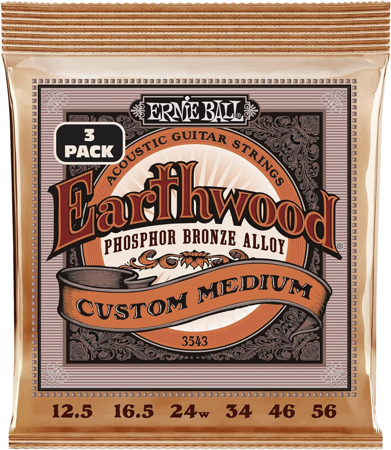 Ernie Ball Earthwood Custom Medium Akustik-Gitarrensaiten, Phosphor-Bronze, 3er-Pack, Stärke 12.5–56