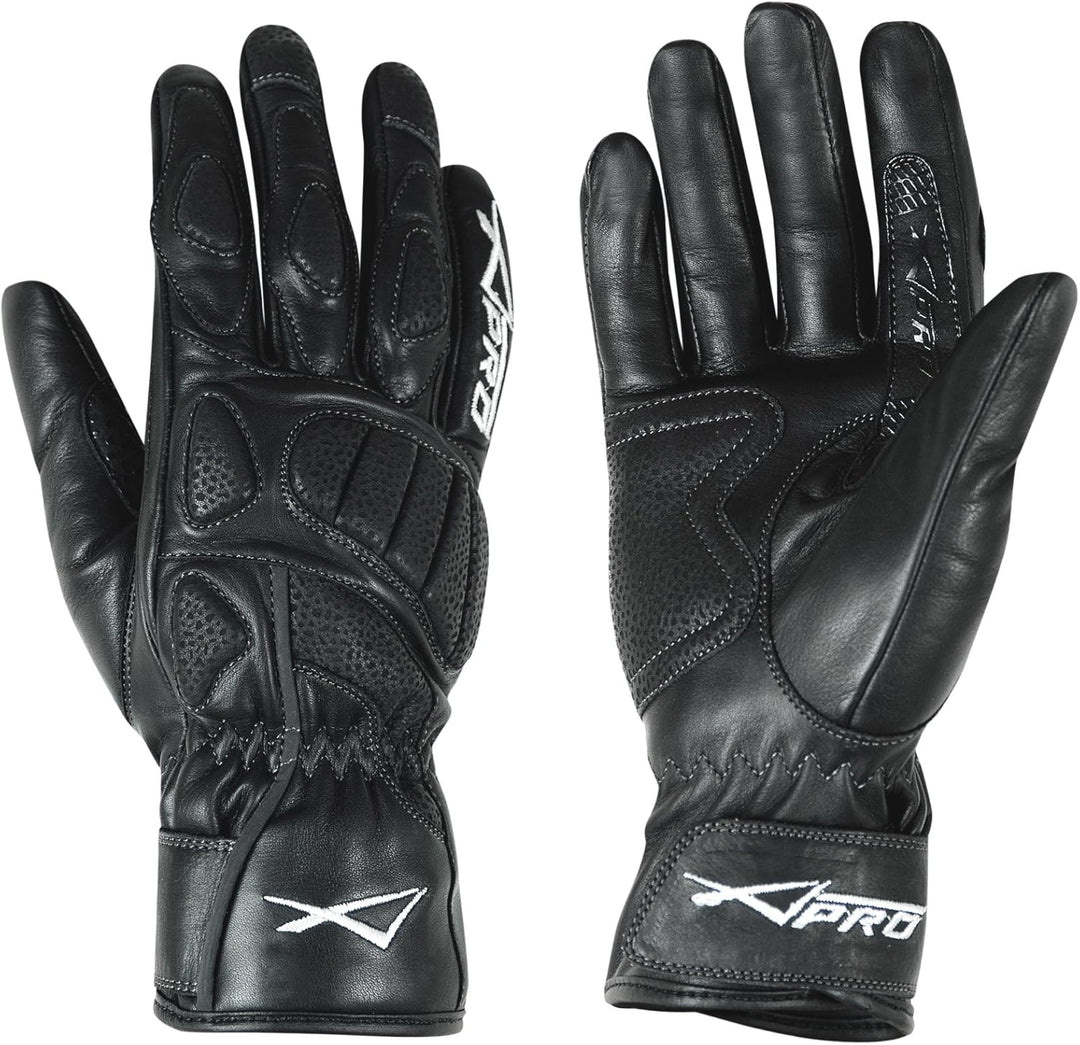A-Pro Damen Lederhandschuhe Schutzpolster Regulierbare Manschetten Rennhandschuhe XS Schwarz, XS Sch