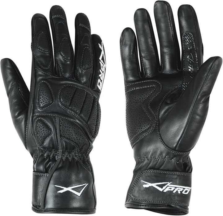 A-Pro Damen Lederhandschuhe Schutzpolster Regulierbare Manschetten Rennhandschuhe XS Schwarz, XS Sch