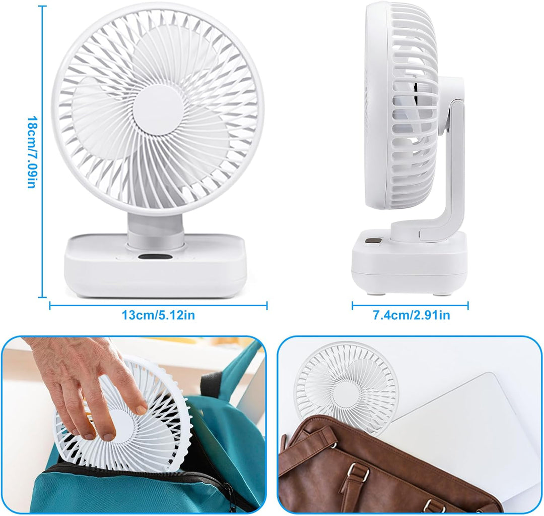 USB Tischventilator Oszillierend, Mini Ventilator Sehr Leise mit 4000mAh Batterie, Persönlicher Tisc