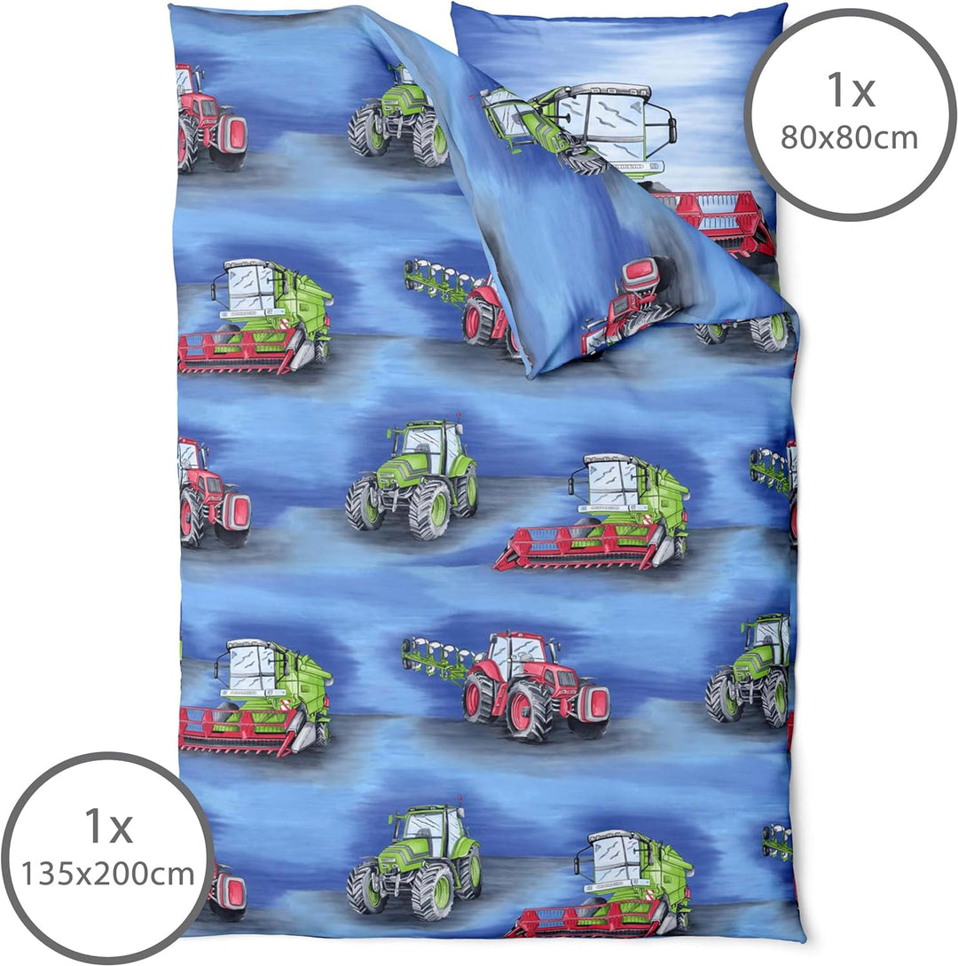 LINKHOFF Traktor Bettwäsche 135x200 Jungen 2tlg | Mähdrescher & Traktoren Bettwäsche-Set für Kinder