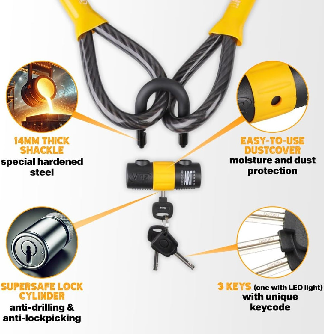 VINZ Kibo Schlaufenkabel ø20mm | ART 1 Zertifikat | Stahlseil mit Kunststoff ummantelt | Kabelschlos