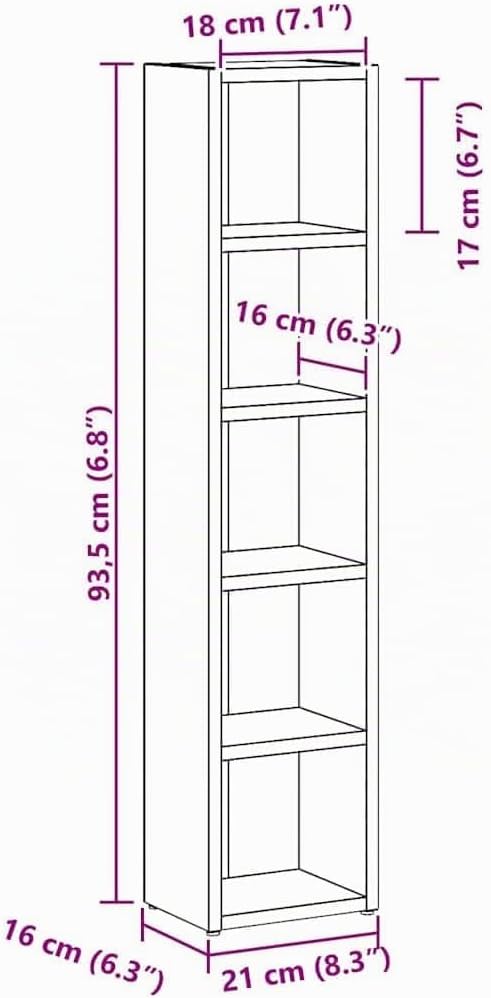 vidaXL CD-Regale 2 STK. Artisan-Eiche 21x16x93,5 cm Holzwerkstoff, CD-Schrank, CD-Ablage, Standregal