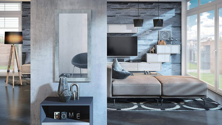 Vladon Spiegel Lima, Wandspiegel mit Rahmen im modernen Stil, Beton Oxid Optik (89 x 45 cm), Beton O