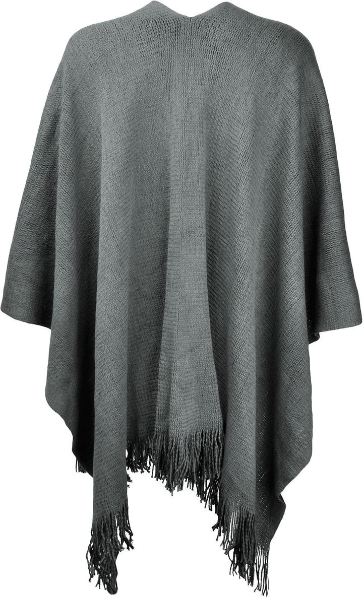 ZLYC Damen Herbst Winter Kaschmir Poncho Capes Retro Strick Cardigans mit Fransen Einheitsgrösse Gra