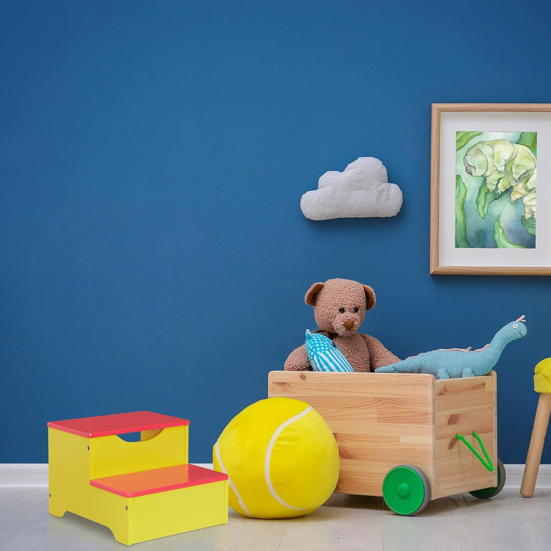 Relaxdays Tritthocker Kinder, Trittschemel mit 2 Stufen, 25 cm hoch, Bad, MDF, Kindertritt für Wasch