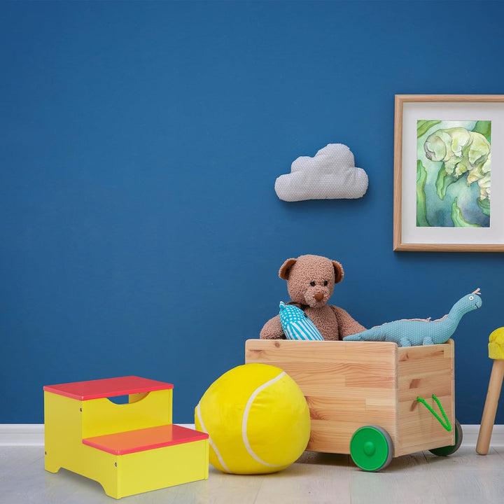 Relaxdays Tritthocker Kinder, Trittschemel mit 2 Stufen, 25 cm hoch, Bad, MDF, Kindertritt für Wasch