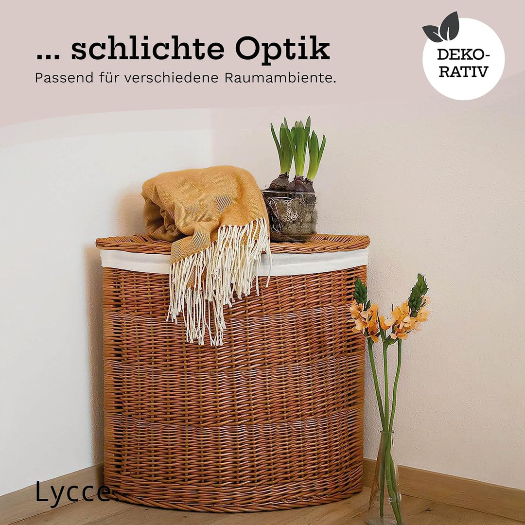 Lycce Wäschekorb mit Deckel 125 l Eckwäschekorb Weide natur Gr. 2 Grösse 2, Grösse 2