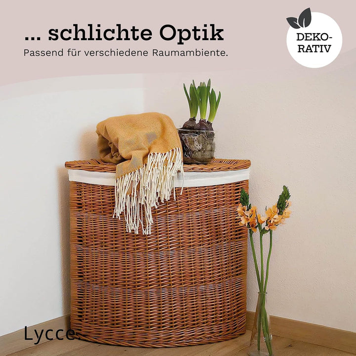 Lycce Wäschekorb mit Deckel 125 l Eckwäschekorb Weide natur Gr. 2 Grösse 2, Grösse 2