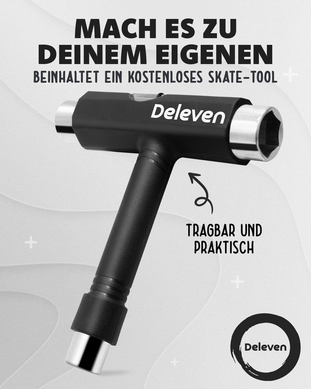 Deleven Skateboard mit LED Rollen, Skate Tool und ABEC 7 Lager - Kinder Erwachsene Anfänger - 56 cm,
