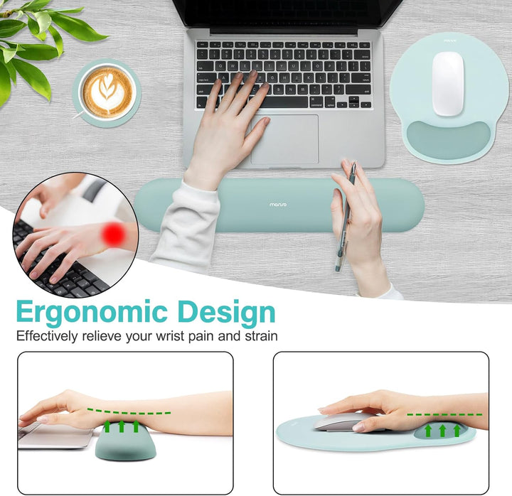 MOSISO Handgelenkstütze für Mauspad&Tastatur Set, Ergonomisch Kreisförmig Mauspad&Untersetzer Rutsch