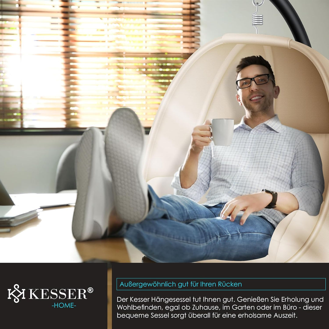KESSER® Luxe Hängesessel mit Gestell + weiches Sitzkissen und Abdeckung, Seitenpolsterung, Rückenkis