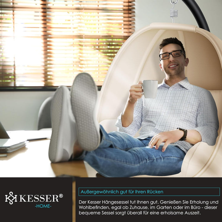 KESSER® Luxe Hängesessel mit Gestell + weiches Sitzkissen und Abdeckung, Seitenpolsterung, Rückenkis