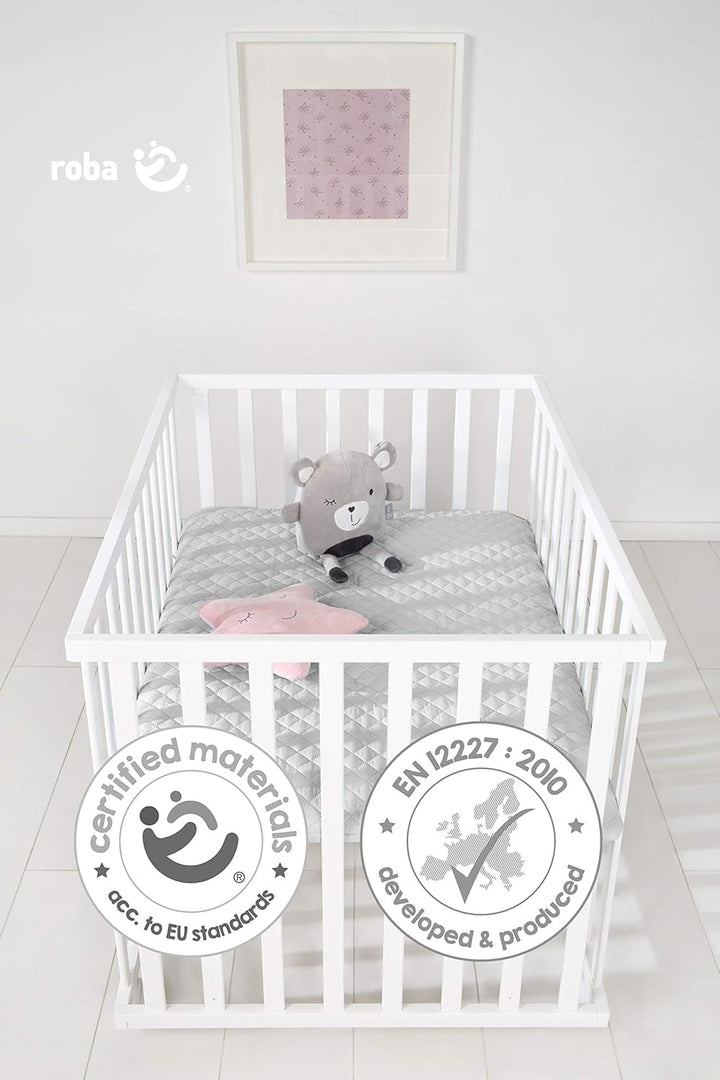 roba Laufgitter 75 x 100 cm - Baby Spielgitter + Einlage roba Style grau - 3-fach höhenverstellbar -