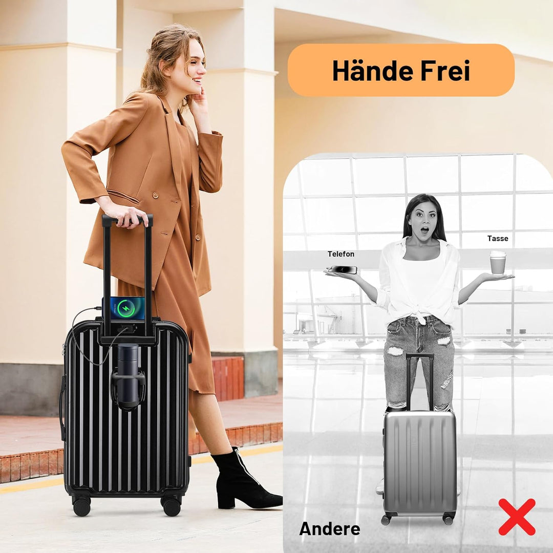 TIYFIY Kofferset 4 Teilig Hartschale Koffer Set mit Kosmetikkoffer Gepäcksets mit Getränkehalter USB