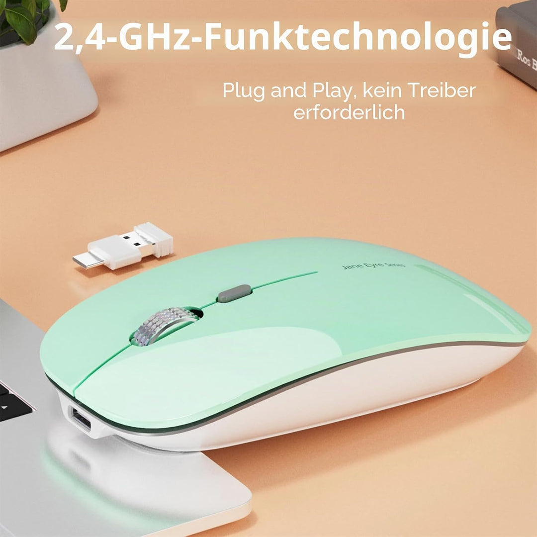 Uiosmuph Q5 Kabellos Maus, Wiederaufladbar Funkmaus 2.4G Leise Funkmaus Ultra Dünn Wireless Computer