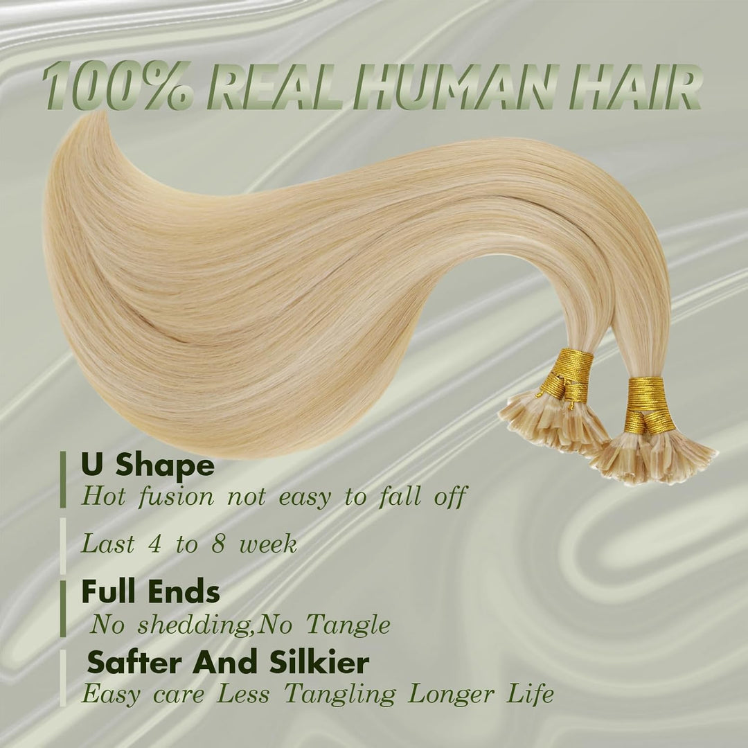 RUNATURE Blond Extensions Echthaar Bondings Highlight 40cm Glatt Keratin Bonding Extensions Echthaar