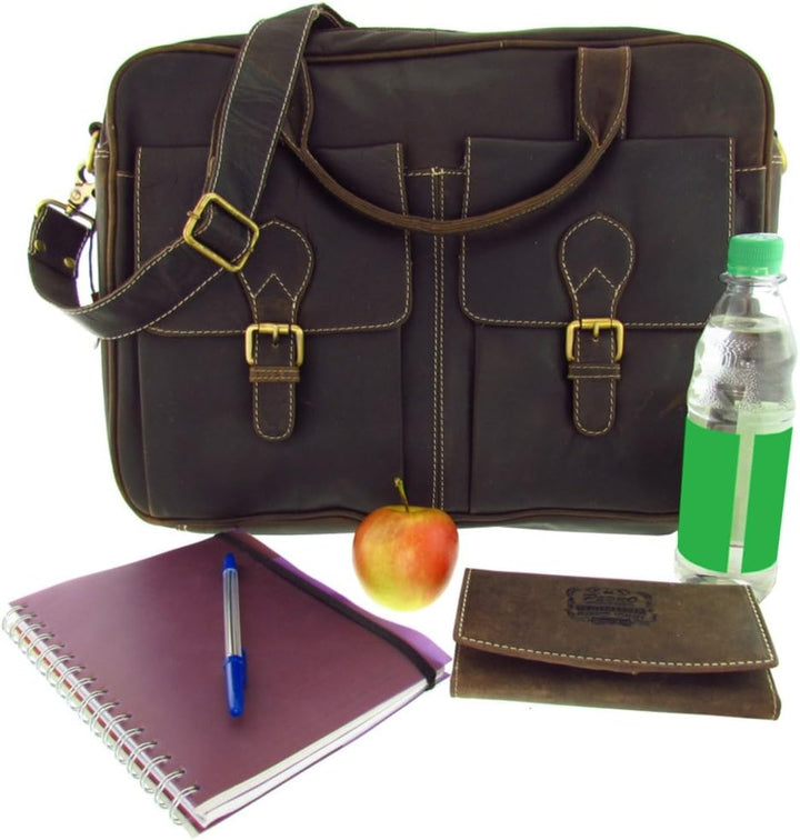 flevado Messenger Aktentasche Lehrertasche Arbeitstasche Vintage Nubuckleder braun 44,0 x 36,0 x 10,