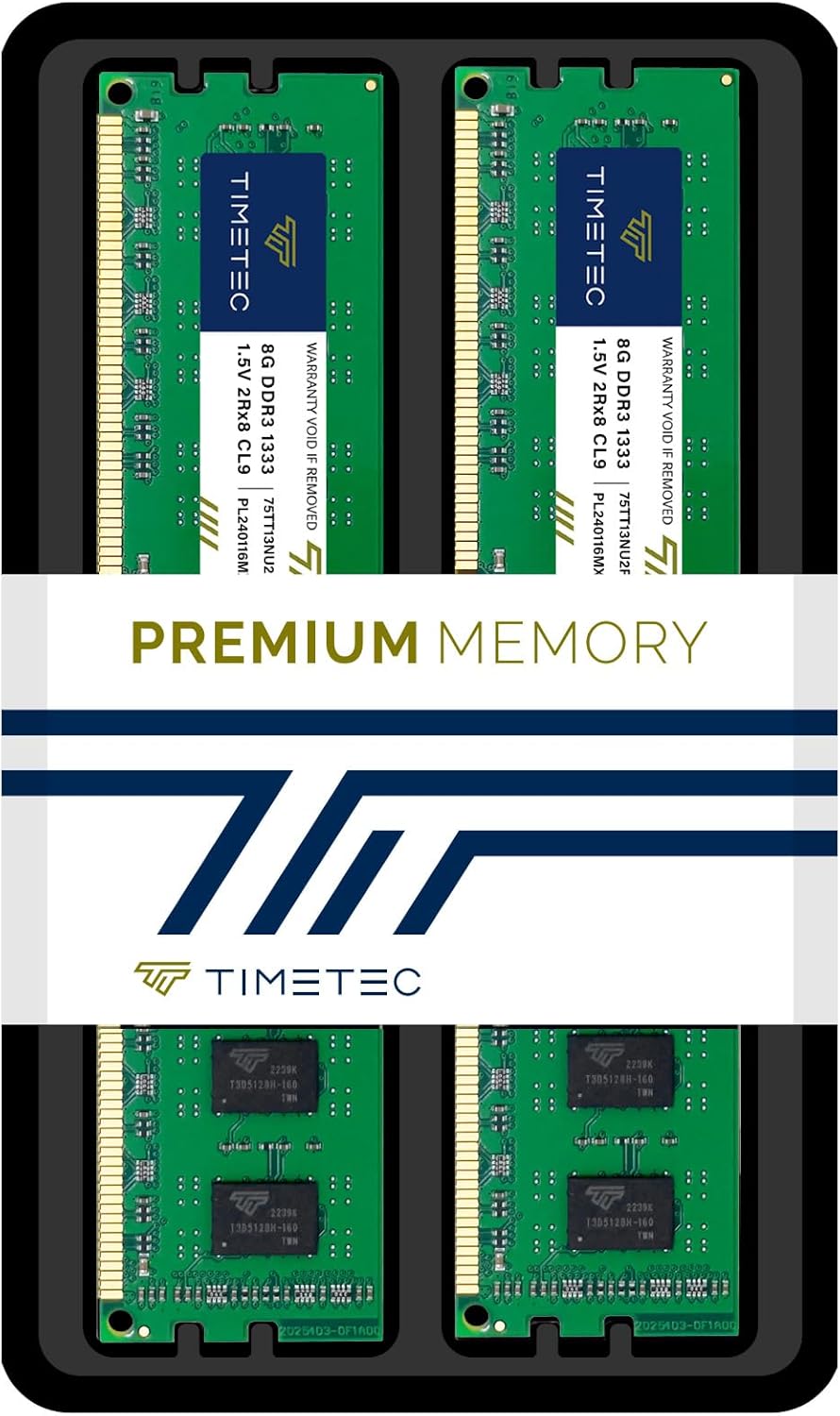Timetec 16GB KIT(2x8GB) DDR3 1333 MHz PC3-10600 Non-ECC Ungepuffert 1,5V CL9 2Rx8 Dual Rank 240 Pin