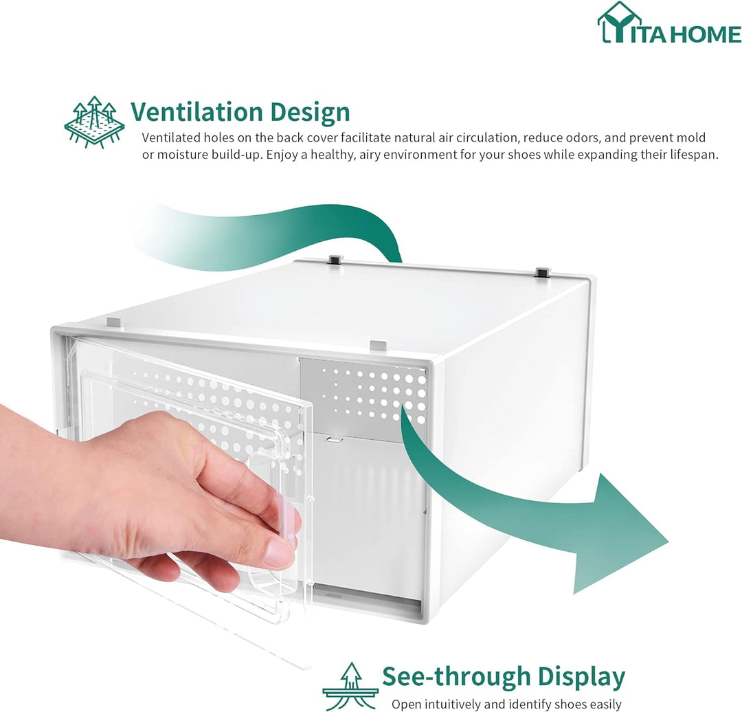 YITAHOME Schuhboxen, 12er Set, Schuhkarton stapelbar stabil, Aufbewahrungsboxen für Schuhe mit trans