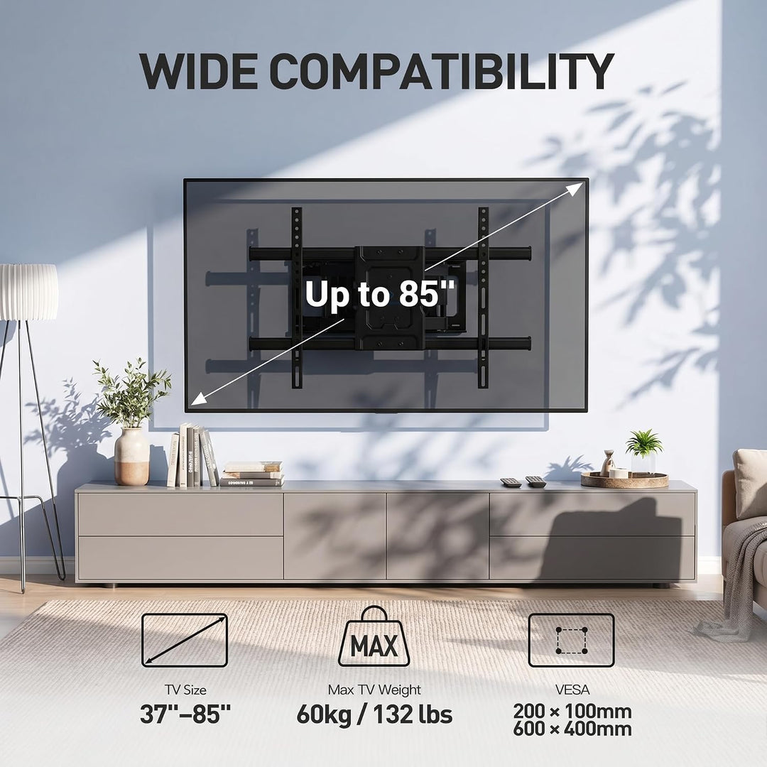 PERLESMITH TV Wandhalterung, Wandhalterung Fernseher für 37-85 Zoll Flach/Curved Fernseher bis zu 60