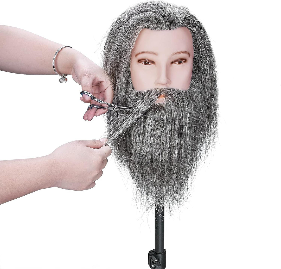 Neverland Männlich Frisierkopf 100% Echthaar mit Bart Friseur Kopf Puppenkopf Echthaar Übungskopf Pu