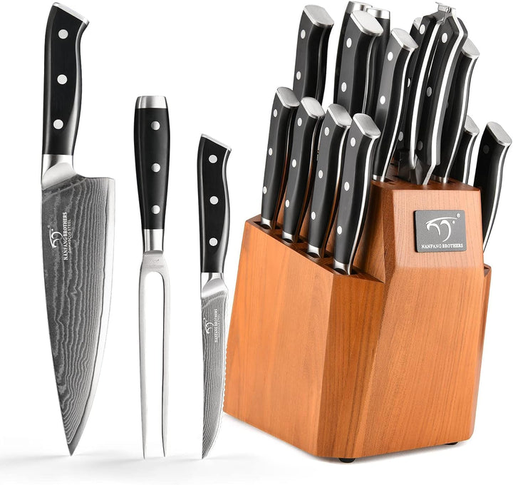 NANFANG BROTHERS Messersets Damast-Küchenmesser Messerset Mit Block,18pcs japanisches Profi-Küchenme
