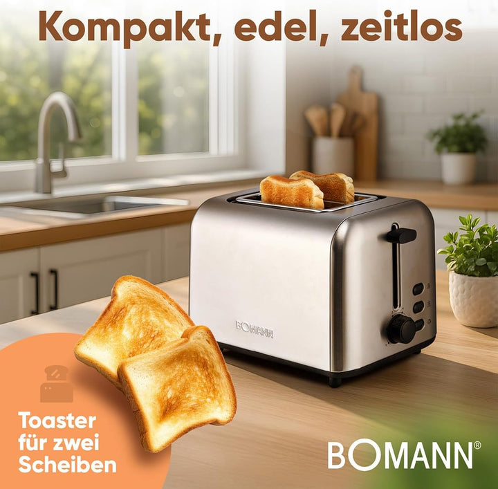 Bomann® Toaster 2 Scheiben | integrierter Brötchenaufsatz | extra breite Toastschlitze | Auftau-/Auf
