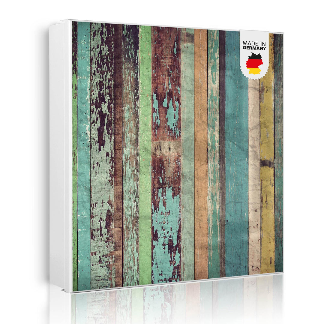 banjado® Grosser Schlüsselkasten Glas/Schlüsselbox 30cm x 30cm mit 50 Haken - Motiv Bunte Bretterwan